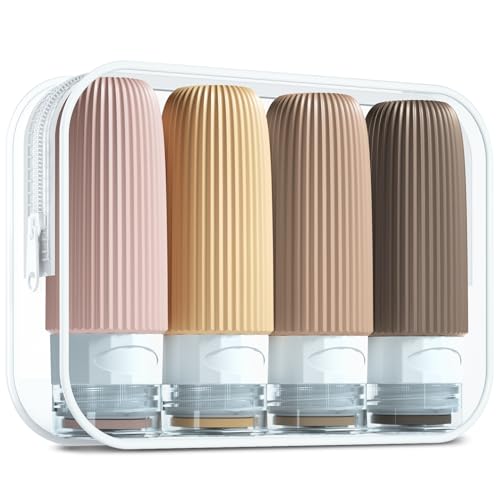 Gemice Silikon Reiseflaschen Set 60ml, 4 Stück reise flaschen zum befüllen handgepäck flüssigkeiten, Auslaufsicher, kosmetikflaschen zum befüllen reise, Container, BPA-frei FDA zugelassene (Aprikose)