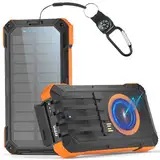 56800mAh Solar Powerbank, Wireless Power Bank groß mit 4 Kabeln, 30W PD Schnellladefunktion, 6 Ausgänge, Taschenlampen, Power Bank große Kapazität für Camping, Outdoor, Phone, Tablets (Orange)