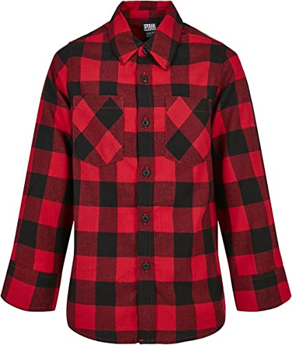 Urban Classics Jungen Boys Checked Flanell Shirt Hemd, black/red, 134-140