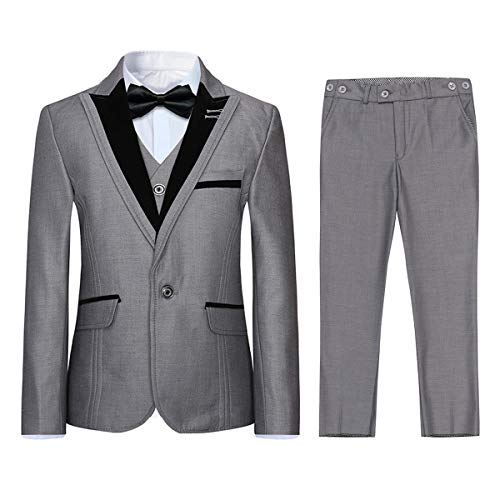 Jungen Kostüm 3-teilig Klassisch Slim Fit Hochzeitsanzug Tuxedo Jacke Hose und Weste Mode Jungen Anzug(Grau 10 Jahre)