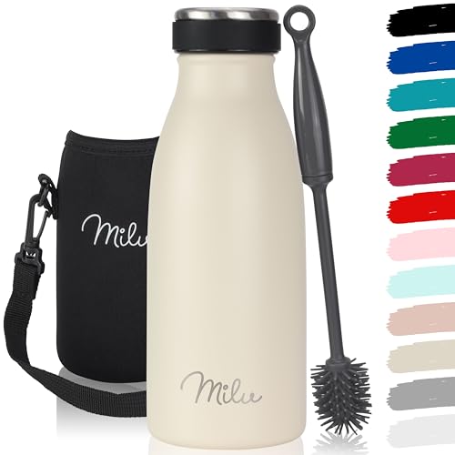 Milu Edelstahl Trinkflasche 350ml, 500ml, 750ml, 1L, 1,5L – Thermosflasche für Kinder Erwachsene auslaufsicher Isolierflasche Kohlensäure geeignet– inkl. Reinigungsbürste (Buttercream, 350ml)
