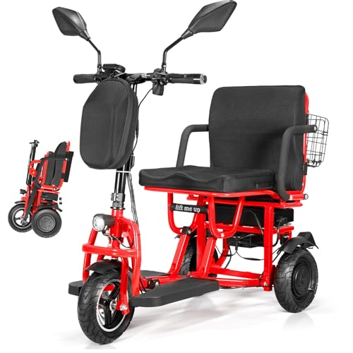 Elektromobil für Senioren, Elektromobil klappbar und Leicht,Elektrischer rollstuhl, Mobilitätsroller mit 3 Rädern, Dreirad Erwachsene, Elektroroller mit sitz 700W (Rot)