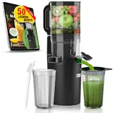 LEBENLANG Entsafter Slow Juicer Vertikal - Inkl. Rezeptbuch & Große 120mm Öffnung I Perfekt für Obst ganze Früchte und Gemüse 100% BPA-Frei I Green Press best Juicer Saftpresse elektrisch Masticating