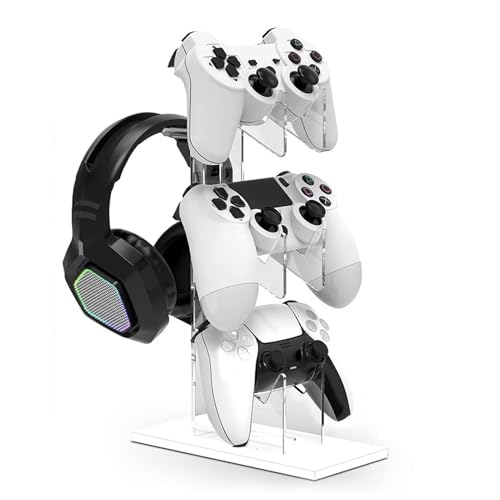 Oldmoom Videospiel-Controller-Halter, transparent, 3 Ebenen, Gamepad-Schreibtisch-Organizer – Kopfhörer-Ständer, Controller-Halterung, Zubehör für Schreibtisch und Gamer