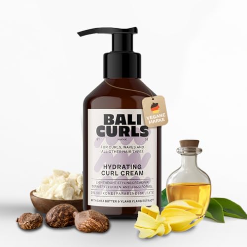 BALI CURLS Hydrating Curl Cream – Feuchtigkeitsspendende Lockencreme Sheabutter, Kokosöl & Ylang-Ylang – Locken Creme für geschmeidige & definierte Curls – Vegane Lockenpflege für Naturlocken – 150ml