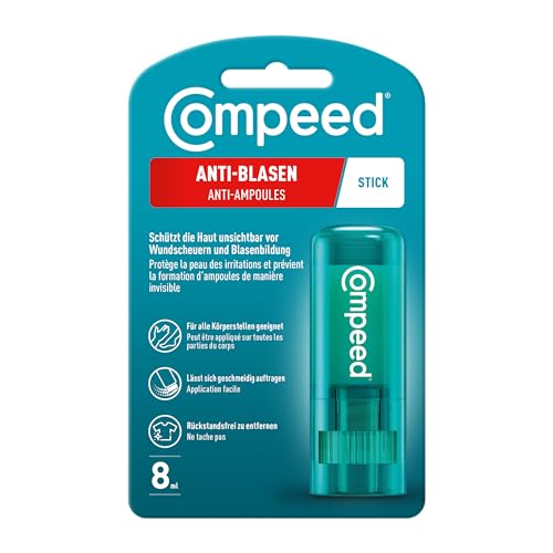 Compeed Anti-Blasen Stick - Schützt unsichbar vor Blasenbildung und Scheuern - Reduziert sofort die Reibung auf der Haut, 1 Stick (8ml)