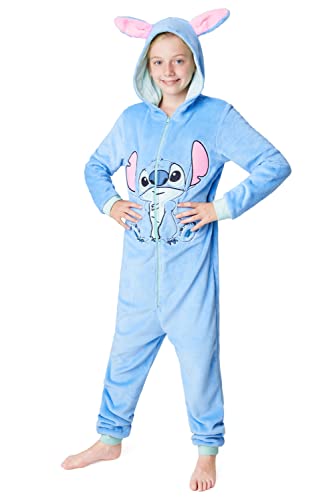 Disney Stitch Onesie Mädchen, Kuschelige Warm Einteiler Schlafanzug Kinder, Baby Yoda Geschenke für Mädchen Weihnachten (Blau Stitch, 13 Jahre)