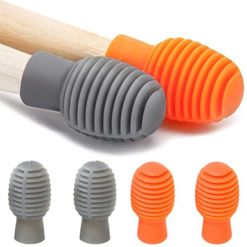 LEEQ Trommel Stumm - 4 pcs Trommel Dämpfer Silikon Schlegel Stille Trainieren Tipps Schlagzeug Zubehör Stumm Ersatz Musik Instrumente Zubehör, Orange,Grau