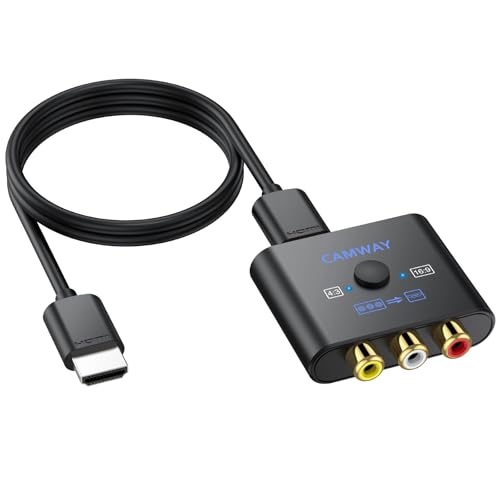 CAMWAY RCA auf HDMI Adapter, 16:9/4:3 Konvertierung 1080P Composite CVBS AV zu HDMI Video Audio Konverter mit 50CM HDMI Kabel, HDMI Adapter Unterstützt PAL/NTSC für Wii/PS1/PS2/N64/Xbox/DVD/VCR