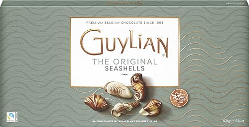 Guylian Meeresfrüchte Pralinen 500g – Original Premium Belgische Pralinen mit Nuss-Nougat Füllung und Marmorierung aus Zartbitter-, Vollmilch- und weißer Schokolade (1 x 500g)