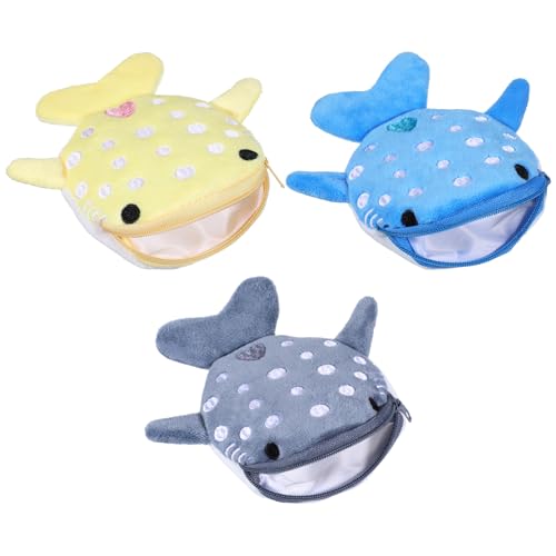 Tucnoeu 3pcs Plüsch Hai Geldbörse Mini Geldbeutel, Plüsch Tasche, Coin Purse Kinder Mini Tasche, Cartoon Münztasche mit Reißverschluss, Geschenk für Mädchen, Jungen, Kinder, Frauen