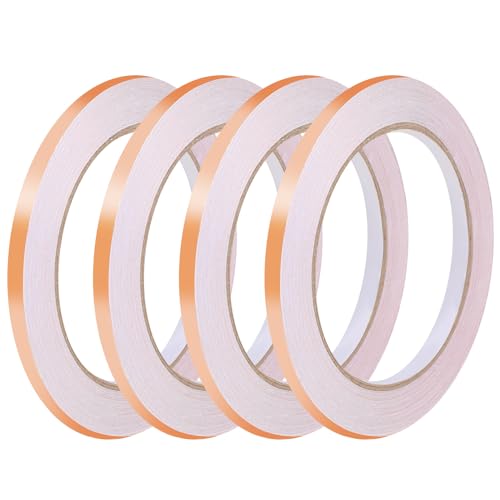 Mozeat Lens 4 Rollen Kupferfolie Klebeband Leitfähig Copper Foil Tape 20m x 6mm Kupferband Selbstklebend Kupferfolienband für EMI Abschirmung Schneckenschutz Elektro Reparatur Löten Basteln(Roségold)