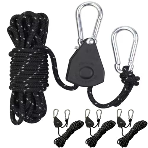 4 Stück 13ft/4M Reflektierend Abspannseile Seil mit Seilspanner, Ø 4mm Einstellbare Seil Ratsche Rope Seilratsche mit Haken, Paracordseil Abspannleine Zeltseil Zeltschnur für Zelt Zeltplane Camping