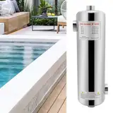 AOAPUMM Edelstahl Schwimmbadheizer 60Kw Edelstahl Schwimmbad Wärmetauscher Pool Wärmetauscher 250 L/Min Poolwasserdurchfluss, 30 L/Min Heißwasserfluss,Schwimmbadwärmetauscher für Poolsystem (60KW)