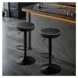 STOOLINK Barhocker 2er Set Barstühle Höhenverstellbar, Barhocker mit Mikrofaser-Leder Tresenhocker mit Fußstütze, Barhocker Ohne Lehne 360° Drehbar Barstuhl 150kg-Schwarz