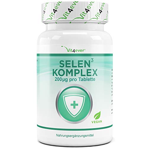 Selen 3-fach Komplex - 365 Tabletten mit je 200 µg - Premium: Natriumselenit, L-Selenmethionin, Selenhefe - Vegan - Hochdosiert - Laborgeprüft