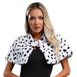 Loodgao Damen Umhang Cape mit Dalmatiner Print Schal Kunstpelz Schwarz Weiß Getupfter Stola Halloween Cosplay Kostüm Zubehör Typ B Einheitsgröße