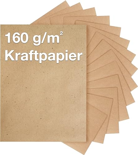 100x Blatt Kraftpapier A4 Papier 160 g/m² - Nachhaltiges Naturpapier - extra dicke Pappe zum Basteln & Drucken - Kartonpapier & Tonpapier braun