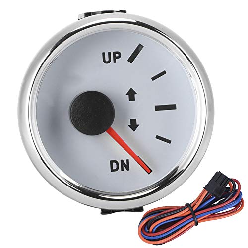Trimmanzeige für Boote, 52 Mm UP-DN Trimmanzeige für Boote 0-190 Ohm Signaltrimm-Neigungsanzeige Rote Hintergrundbeleuchtung(Silberner Rahmen auf Weiß)