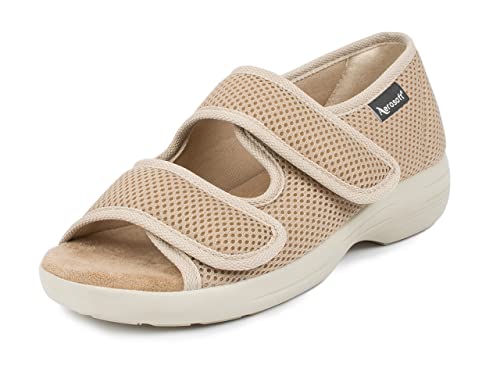 Aerosoft Reha-Sandale Stretch 06 Damen Klettverschluss Weite G-H rutschhemmend (beige, numeric_38)