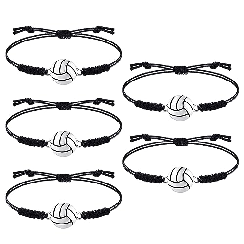 CUZYP 4 Stück Volleyball-Armbänder, Verstellbares Volleyball-Charm-Armband, Volleyball Schnur,Volleyball Geschenke，Geflochtenes Seil-Armband Mit Anhänger Für Frauen, Mädchen, Teamspieler