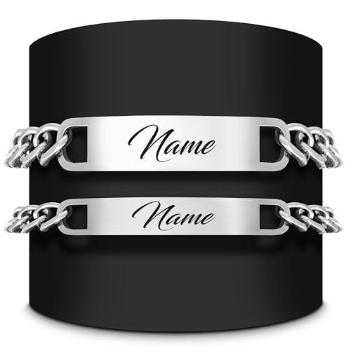 Personalisierte Partnerarmbänder – 2 Armbänder aus hochwertigem Edelstahl mit Gravur und Namen für Paare, Männer und Frauen – Allergikerfreundlich, in Silber, Gold und Schwarz