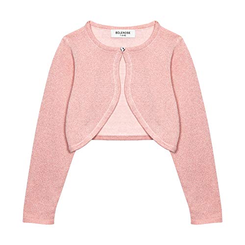 Bolerose Mädchen Langarm Bolero Funkeln Strickjacke Kinder (Babyrosa, 3-4 Jahre)