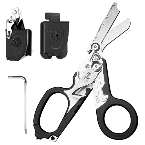 Trauma Schere Multitool Rettungsschere mit 6 Praktischen Funktionen Faltbare Scherenzange aus Edelstahl,Raptor Response Notfallschere,Rettungsdienst Schere Raptor mit Holster,Rescue Scissors Tools