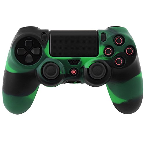 Camouflage Silikon Gummi Kasten Haut Hüllen Abdeckungs Schutz für PS4 Controller (Gruen+Schwarz)