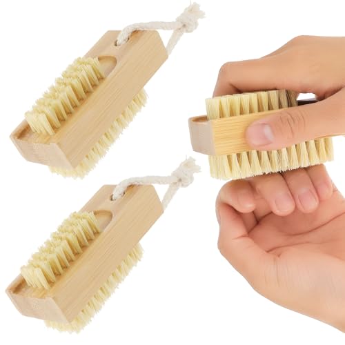 Amabro 2 PCS Holznagelbürste, Nagelschrubberbürste für die Reinigung von Fingernägeln Zehennägeln Zweiseitige Handnagelschrubberbürste Fingernägelbürste mit steifen Sisalborsten Maniküre