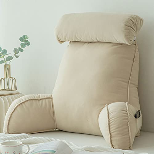 Lesekissen mit Armlehnen und Kopfstütze, Reißverschlusstaschen, gemütliches Sofa- und Bettkissen für Zuhause, Büro, bequemes stützendes Lesekissen