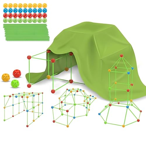 Probuk 122pcs Kreatives DIY Bauspielzeug,DIY HöHle Kinder Konstruktionsspielzeug, DIY Fort Konstruktions Spielzeug Mit Spielzelt,HöHle Bauen Kinder Bauspielzeug Für MäDchen Jungen