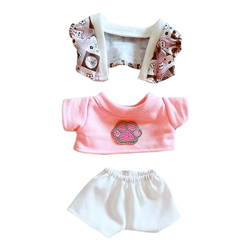 niannyyhouse 20 cm Plüschpuppe, Kleidung, Mantel, T-Shirt, Hose, Krallen-Set, 20,3 cm, weiches Plüschtier, Verkleidungszubehör (Rosa)