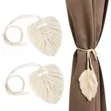 ZoeWei Vorhang Raffhalter, 2 Stück Boho Vorhang Zugband, Handgefertigt Raffhalter Gardinen mit Blattförmiger Macramee Gardinenhalter für Haus, Büro, Wohnzimmer, Schlafzimmer Deko (Beige)