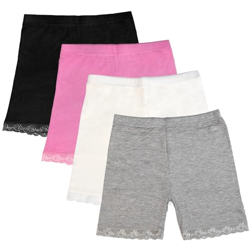 GENTABY Mädchen Unterhose Shorts Schwarz Radlerhose Weiß Sport Shorts Baby 4 Farbe Kinder Tanz Fahrrad Strand Sicherheitskleid Höschen 4 Pack für 1-10 Jahre Mädchen