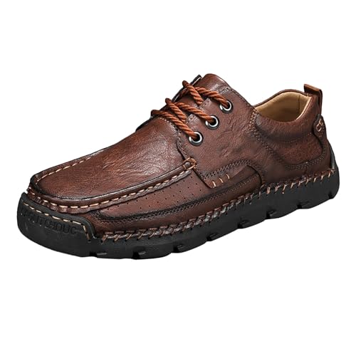 Lederschuhe Herren Handgemacht Wanderschuhe Herren Leicht Sportschuhe Flache Sohle Sneaker rutschfest Trekkingschuhe Einfarbig Walkingschuhe Bequem Outdoorschuhe Laufschuhe Weich Halbschuhe