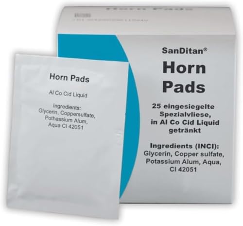 SanDitan Horn Pads | 25 Pads | Huf- und Klauenpflege für Pferde | Zur Versorgung von Löchern, Rissen, Spalten und dem Strahlbereich | Getränkt mit Al Co Cid Liquid