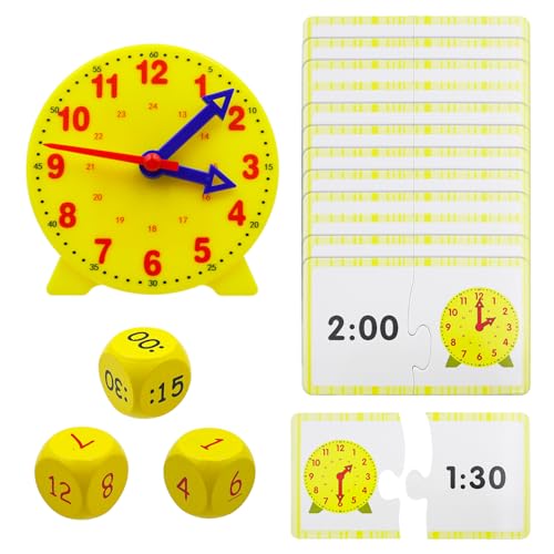 CONNECTION Lernuhr Kinder Set Uhr Lernen für Kinder ab 5 Lernuhr Grundschule Demonstrationsuhr Modell mit 12 Fragekarten Lernspiele für Mädchen Junge Geschenke zur Einschulung Pädagogisches Geschenk