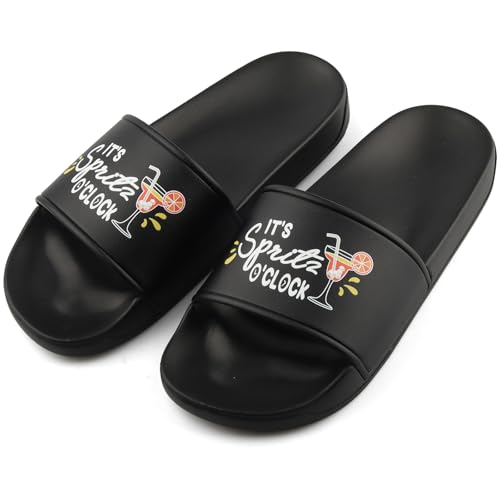 Aperol Spritz Design Schlappen Unisex, Badelatschen mit Aperol Spritz Motiv, Hausschuhe, Pantoletten, Slippers für Indoor/Outdoor, Sommer Badeschlappen (schwarz, Erwachsene, 40EU)