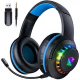 Pacrate 2.4 GHz Wireless Gaming Headset für PS5 PS4 PC Mac Switch, Bluetooth Headset mit Mikrofon mit Abnehmbarem Geräuschunterdrückung, 3.5mm PS5 Headset für Xbox-Serie