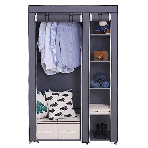 LEADZM Kleiderschrank, Faltschrank Stoffschrank Faltbare Garderobe Canvas mit Reißverschluss, Fächern, für Schlafzimmer, Wohnzimmer (Grau, 110 x 45 x 175 cm)