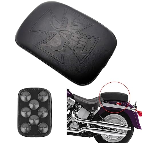 Motorrad Sozius Sitzpad mit 8 Saugnapf Motorrad Saugnapf Sitz Leder hinten Sozius Pad Sitz Kompatibel mit Harley Cruiser Chopper-Schädel-Muster