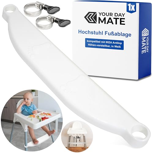 Hochstuhl Fußablage, 1 Set, in Weiß, kompatibel mit IKEA Antilop, Höhen-verstellbar mit Schellen Befestigung am Stuhlbein, Kinderhochstuhl Fußstütze, Sitzerhöhung Babyhochstuhl, Stuhl Kind Fussauflage