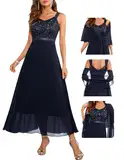 Berylove Abendkleid Cocktailkleid Damen Elegant Für Hochzeit Jugendweihe Kleider Festliches Outfit Damen Kleid Für Hochzeit Als Gast Brautkleid Spitze BLP7079 Navy M