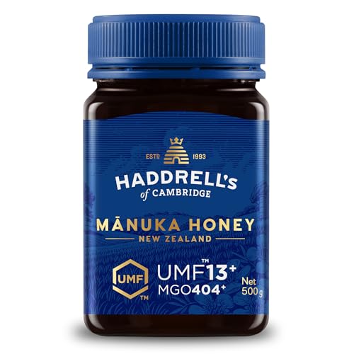 Haddrell's of Cambridge Manuka Honig 400+ MGO (UMF 13+) 500g – Zertifizierter Manukahonig aus Neuseeland – Reich an Methylglyoxal – Nachhaltig, roh und mit hohem MGO-Gehalt – Honig in Premium-Qualität