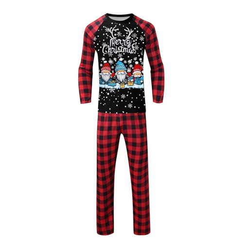 WKAYsIV Familien weihnachtsoutfit Baby Roter Jumpsuit für Papa, Pyjama-Set, Bedruckte Heimkleidung, langärmeliges Oberteil und Hose, zweiteiliges Set Weihnachtspyjama Paar Fleece(Schwarz-d,XXL)