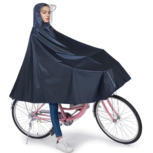 ADERTOS Regenponcho Fahrrad Regencape Wasserdicht Fahrradregenponcho mit Kapuze Reflektierend Radfahren Regenumhang Marineblau Fahrradponcho Regenmantel für Damen Herren Erwachsene Fahrradfahrer