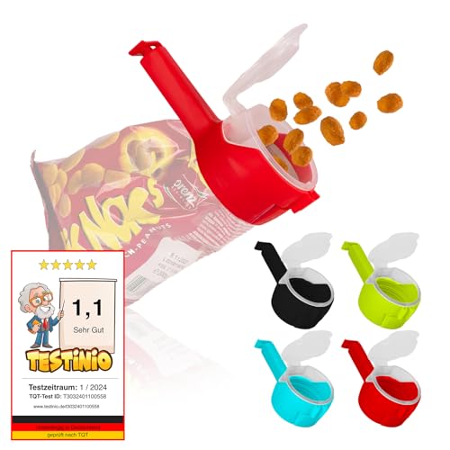 Fino Casa 4er Set Verschlussclips mit Ausschütter, Küchenclip, Tütenclips, Snackspender, Frischeclips, Beutelclip, Verschlussklammer, Tütenverschluss, Klippverschluss, Klipper für Tüten