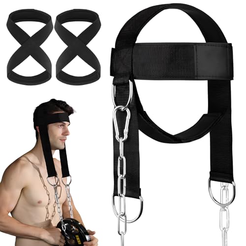 Nackentrainer,Kopftrainer Männer,Zughilfen Krafttraining Bodybuilding,Nackentrainer Verstellbares Kopfgeschirr,Figure 8 Kreuzheben Gewichtheben Handgelenkschutz Griff,Kräftigungstrainer-Ausrüstung