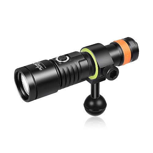 ORCATORCH D530V Tauchlampe, 1200 Lumen Tauchen Video Licht 140 Grad Super Wide Beam Angle, Unterwasser 150 Meter IP68 Wasserdicht Fotografie Licht mit Batteriebetriebsanzeige und Kugelgelenk